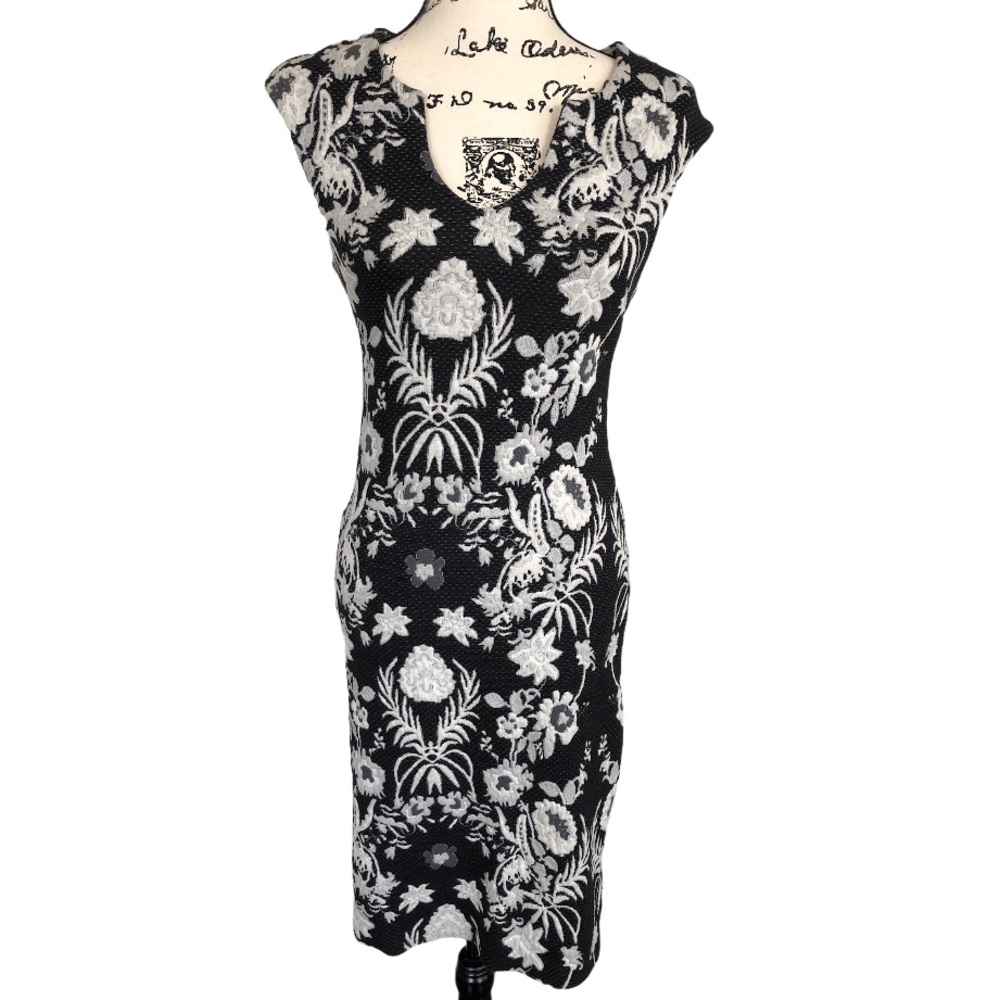 Anthropologie Black and White Floral Midi Dress